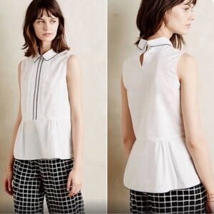 ANTHROPOLOGIE x HD in Paris Bennett Pleated Peplum Slvls Top Piped in Navy — M